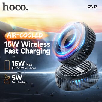  Беспроводное ЗУ HOCO CW57 Air-cooled 15W magnetic wireless fast charger черный 