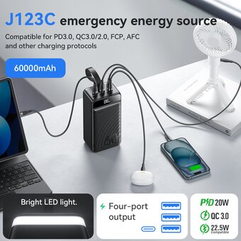  Аккумулятор внешний резервный HOCO J123C Element 22.5W+PD20W fully compatible power bank with digital display 60000mAh (чёрный) 