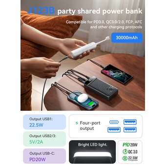  Аккумулятор внешний резервный HOCO J123B Element 22.5W+PD20W fully compatible power bank with digital display 30000mAh (чёрный) 