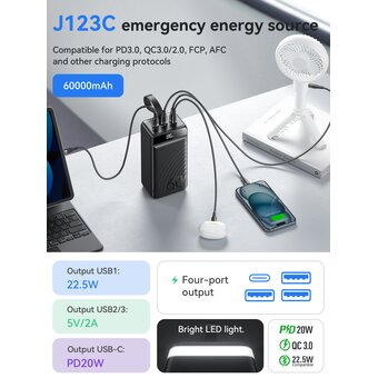  Аккумулятор внешний резервный HOCO J123C Element 22.5W+PD20W fully compatible power bank with digital display 60000mAh (чёрный) 