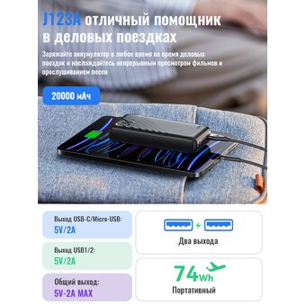  Аккумулятор внешний резервный HOCO J123A Element power bank 20000mAh черный 