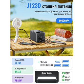  Аккумулятор внешний резервный HOCO J123D Element 22.5W+PD20W digital display 90000mAh 