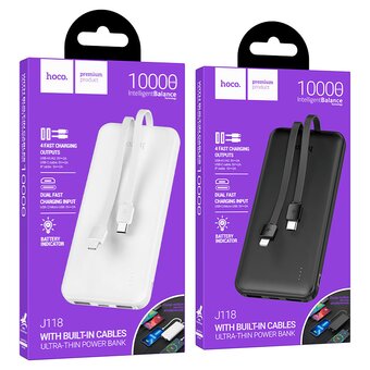  Аккумулятор внешний резервный HOCO J118 Speed energy power bank with cable 10000mAh черный 