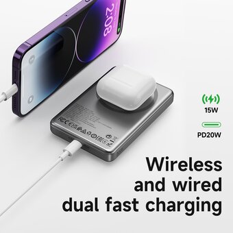  Аккумулятор внешний резервный HOCO Q26 Joy PD20W magnetic fast charging power bank 5000mAh серый 