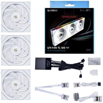  Комплект вентиляторов (3шт.) Lian Li Uni Fan TL LED 120 Reverse White /12RTL3W/ (G99.12RTL3W.R0) 120x124x28мм (PWM, ARGB, 200-2600 об/мин, 33dBa) 