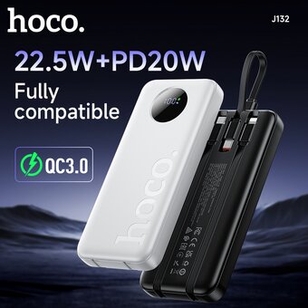  Аккумулятор внешний резервный HOCO J132 Sabio 22.5W+PD20W fully compatible power bank with 3 cables 10000mAh черный 