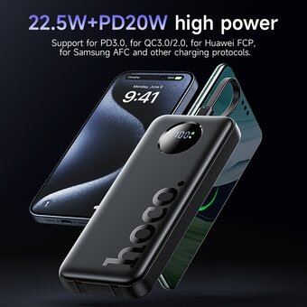  Аккумулятор внешний резервный HOCO J132 Sabio 22.5W+PD20W fully compatible power bank with 3 cables 10000mAh черный 