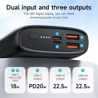  Аккумулятор внешний резервный HOCO J122A Respect 22.5W+PD20W 20000mAh (чёрный) 