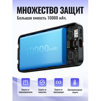  Аккумулятор внешний резервный HOCO J132 Sabio 22.5W+PD20W fully compatible power bank with 3 cables 10000mAh черный 