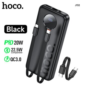  Аккумулятор внешний резервный HOCO J132 Sabio 22.5W+PD20W fully compatible power bank with 3 cables 10000mAh черный 