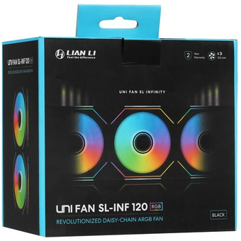  Комплект вентиляторов (3шт.) Lian Li Uni Fan SL-INF 120 Black /UF-SLIN120-3B/ G99.12SLIN3B.R0/ 120x120x25мм (PWM, ARGB, 200-2100 об/мин, 29dBa) 