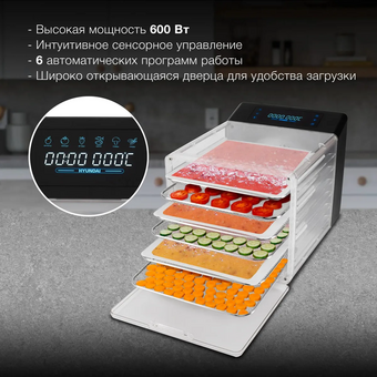  Сушка для фруктов и овощей Hyundai HYFD-8800 12под. черный 