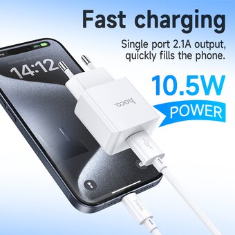  СЗУ HOCO C106A Leisure single port charger+Type-C (EU), (белый) 