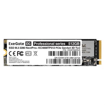  SSD Exegate NextPro+ KC4000TP512 (EX297592RUS) M.2 2280 512GB (PCIe Gen4x4, NVMe, 22x80mm, 3D TLC) 