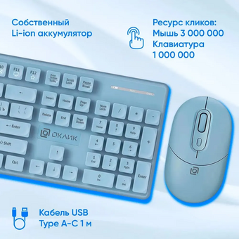  Комплект клавиатура и мышь Oklick S265W USB голубой 