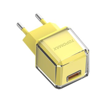  СЗУ TOPOMAX TTC-F20A Type-C QC 3.0, Fast Charger, USB-A, 18W + cabel Type-C yellow 