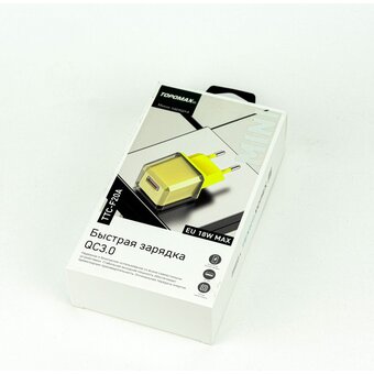 СЗУ TOPOMAX TTC-F20A Type-C QC 3.0, Fast Charger, USB-A, 18W + cabel Type-C yellow 