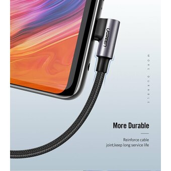  Кабель UGREEN US284 70255 Angled USB-C Male To USB2.0 A Male 3A Data Cable 90°Angle 3m Black 