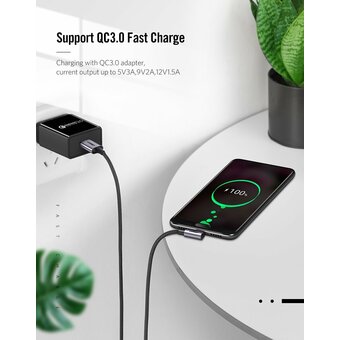  Кабель UGREEN US284 70255 Angled USB-C Male To USB2.0 A Male 3A Data Cable 90°Angle 3m Black 