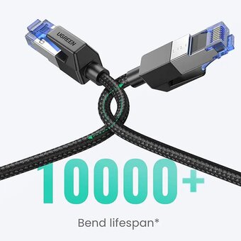  Патч-корд UGREEN NW153 80432 Cat8 CLASSⅠF/FTP Round Ethernet Cable With Braid 3m Black 