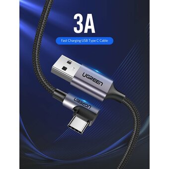  Кабель UGREEN US284 70255 Angled USB-C Male To USB2.0 A Male 3A Data Cable 90°Angle 3m Black 