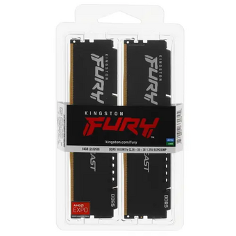  ОЗУ Kingston Fury Beast Black KF556C36BBEK2-64 DDR5 2x32GB 5600MHz RTL Gaming PC5-44800 CL36 DIMM 288-pin 1.25В single rank с радиатором Ret 