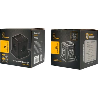  Сетевой фильтр Cablexpert Tower TWR-4-U3-B-2 черный 