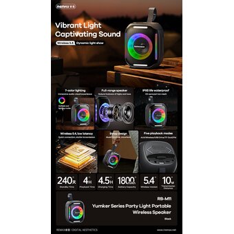  Портативная акустика REMAX RB-M11 Yumker Series 5W Party Light Portable Wireless Speaker черный 