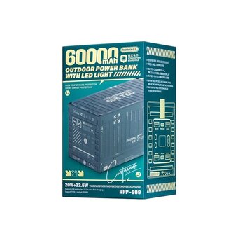  Аккумулятор внешний резервный REMAX RPP-609 Container 20W+22.5W PD+QC Outdoor Power Bank with LED Light 60000mAh зеленый 
