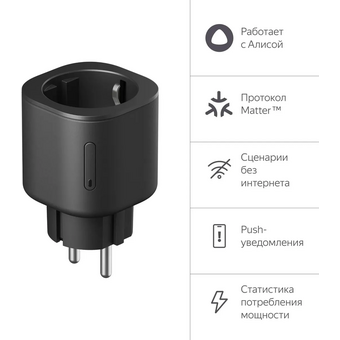 Умная розетка ЯНДЕКС YNDX-00540BLK Matter EU Wi-Fi черный 