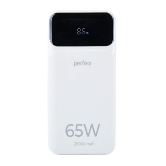  Powerbank Perfeo PF_E1637 Laptop 65W 20000mAh LED дисплей PD+QC 3.0 2Type-C 1 USB, max 65W White 