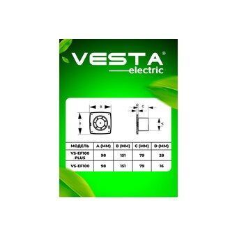  Вентилятор вытяжной Vesta Electric EF-100 Plus (FLEF000000100PC) black 