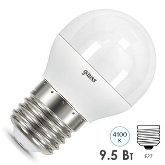  Лампа GAUSS E27 105102210 шар 9.5Вт упаковка10 шт. 