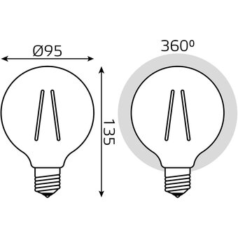  Лампа GAUSS E27 105802006 LED шар 6Вт G95, одна шт. 