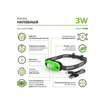  Налобный фонарь GAUSS GFL408 