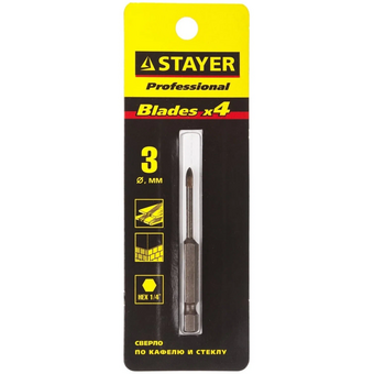  Сверло Stayer 2985-03 z01 (1/4HEX-С) по кафелю керамограниту стеклу 3мм шестигранный 1шт 
