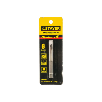  Сверло Stayer 2985-06 z01 (1/4HEX-С) по кафелю керамограниту стеклу 6мм шестигранный 1шт 