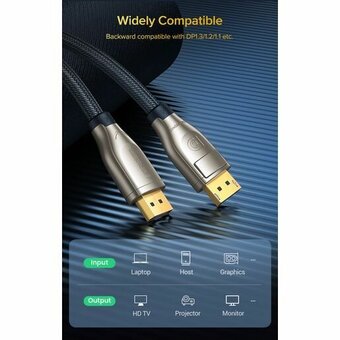  Кабель UGREEN DP112 60842 1.4 DP M/M Round Cable Zinc Alloy Shell with Braided 1m Black 