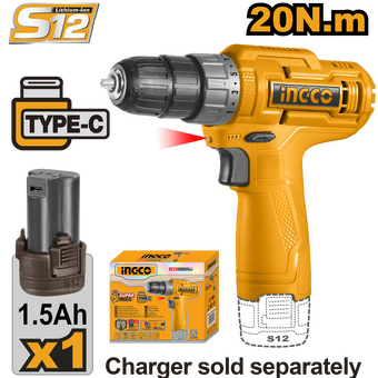  Дрель-шуруповерт INGCO CDLI12428 АКБ 