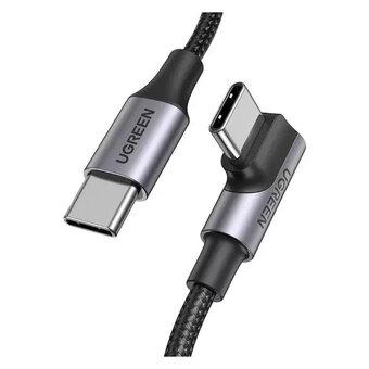  Кабель UGREEN US334 70645 USB-C 2.0 Male To Angled 90° USB-C 2.0 Male 5A Data Cable 2m Black 