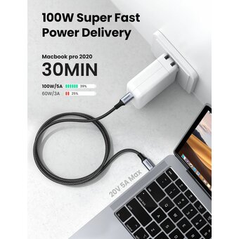  Кабель UGREEN US316 70428 USB-C 2.0 to USB-C 2.0 5A Data Cable 1.5m Black 