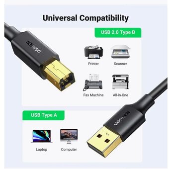  Кабель UGREEN US135 10351 USB 2.0 AM to BM Print Cable 3m Black 