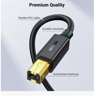  Кабель UGREEN US135 10351 USB 2.0 AM to BM Print Cable 3m Black 