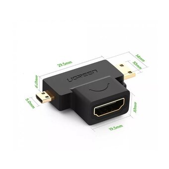  Адаптер UGREEN HD129 20144 Micro HDMI + Mini HDMI Male to HDMI Female Adapter Black 
