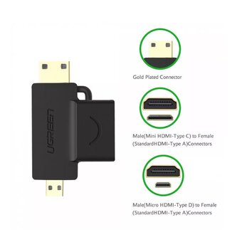  Адаптер UGREEN HD129 20144 Micro HDMI + Mini HDMI Male to HDMI Female Adapter Black 