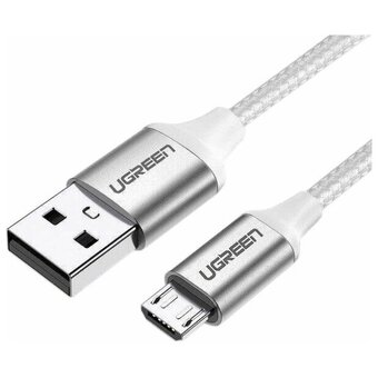  Кабель UGREEN US290 60151 USB 2.0 A to Micro USB Cable Nickel Plating Alu Braid 1m Silver 