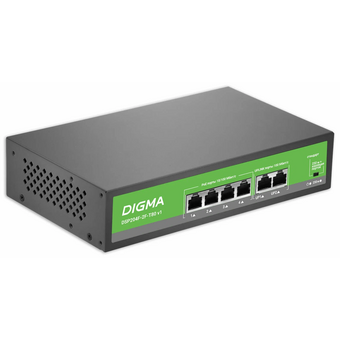  Коммутатор неуправляемый Digma DSP204F-2F-T80 V1 (L2) 6x100Мбит/с 4PoE 4PoE+ 80W 