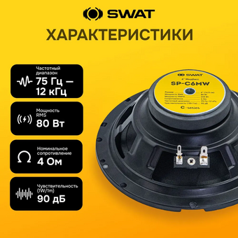  Колонки автомобильные Swat SP-C6MW без решетки 