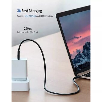  Кабель UGREEN US286 50996 USB-C 2.0 Male To USB-C 2.0 Male 3A Data Cable 0.5m Black 