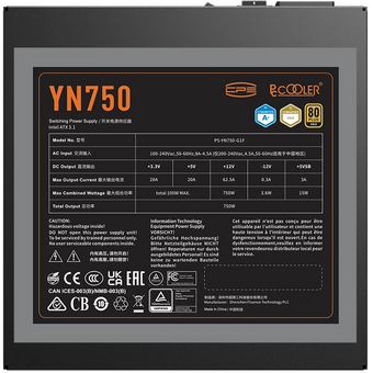 Блок питания PcCooler P5-YN750-G1F 750W 80+ Gold ATX, 3.1, PCIe 5.1 600W, Full modular, 1x24(20+4)pin 550mm, 2xCPU 8(4+4)pin 650mm 
